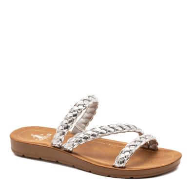 Braided Metallic Strap Slide Sandal