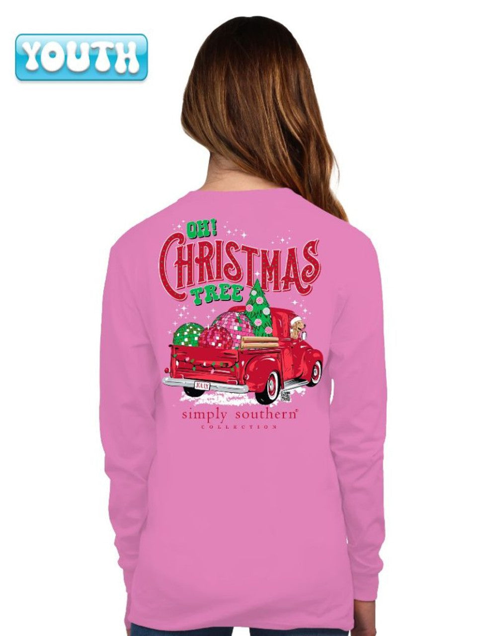 Xmas Truck Long Sleeve T-Shirt By Simply Southern- Flamingo