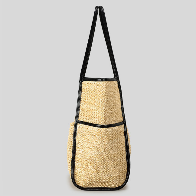 Large Straw Tote Bag Snap Woven Beach Shoulder Bag