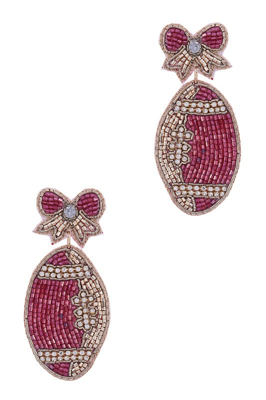 Seed Bead Football Bow Earrings