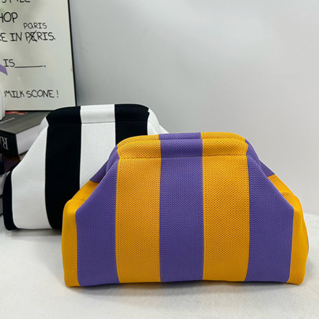 Color-block Striped Knit Cosmetic Bag with Personalization