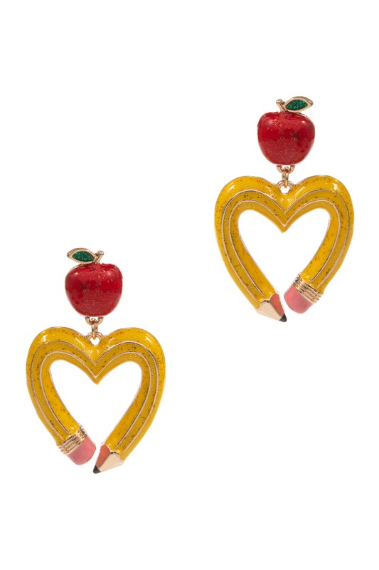 Apple & Heart Pencil Earring