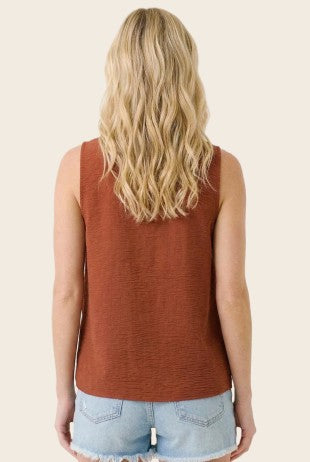 Solid Sleeveless Ruffle Split Neck Top