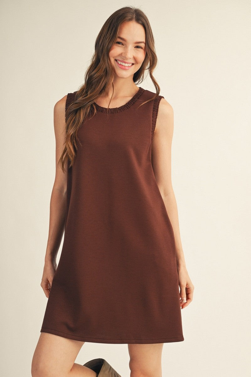 Solid Sleeveless Smocked Edge Shift Dress