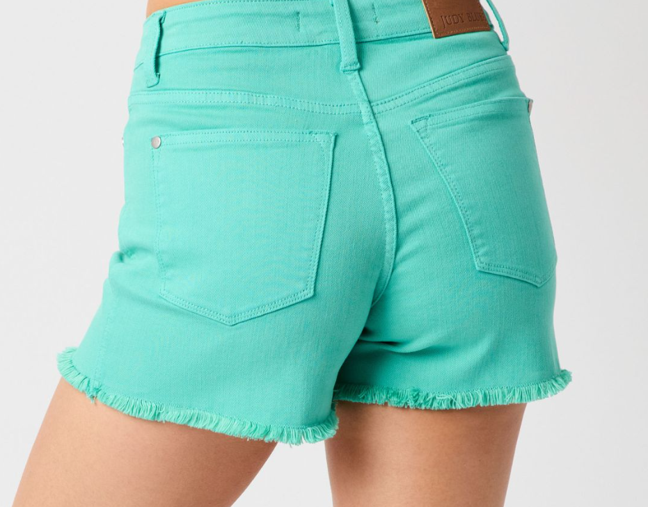 Garment Dyed Fray Hem Shorts-Aqua