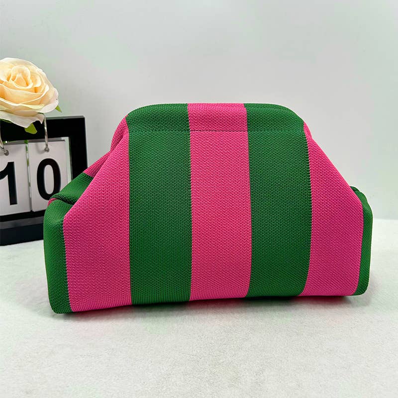 Color-block Striped Knit Cosmetic Bag with Personalization