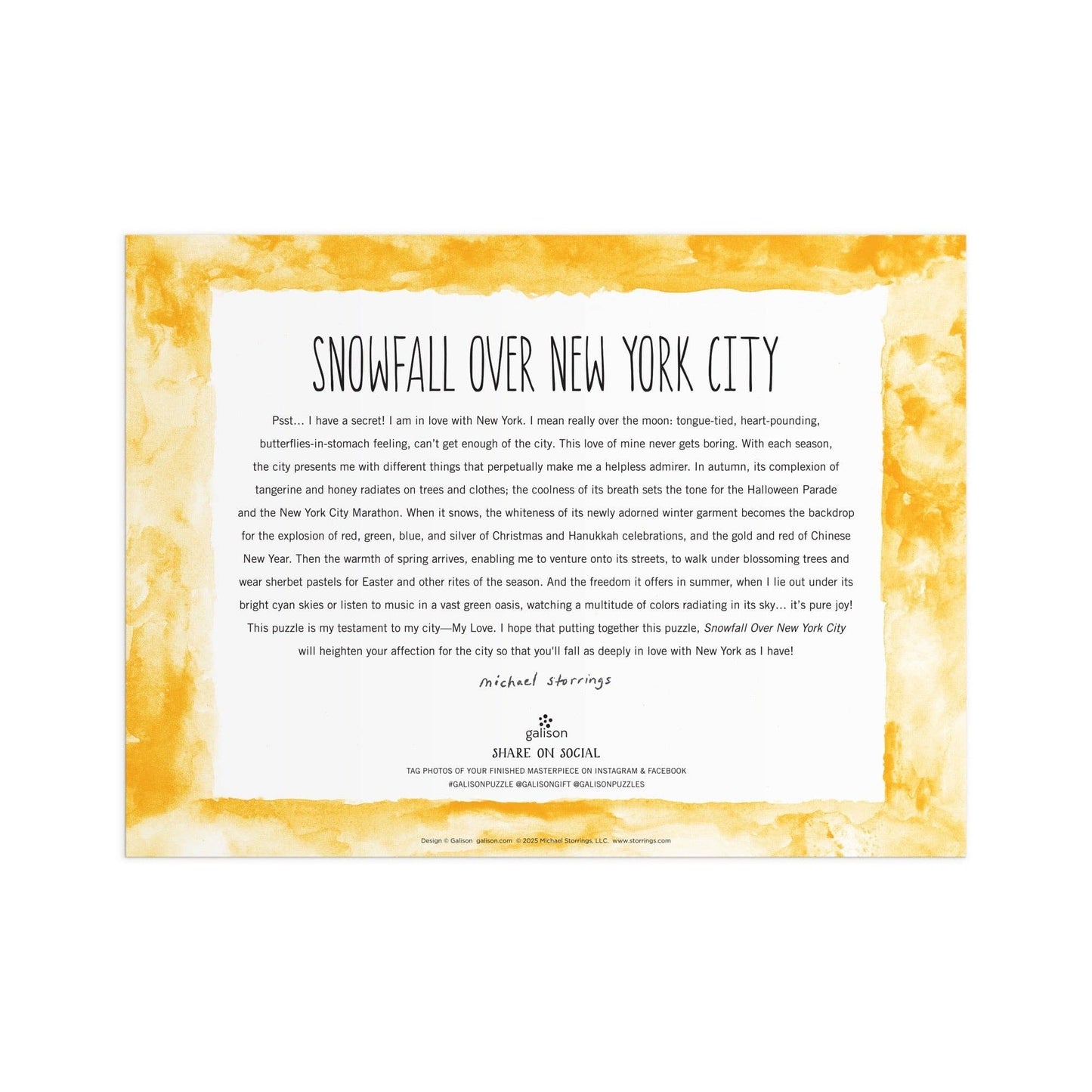 Michael Storrings Snowfall Over New York City 1000 Piece Puzzle