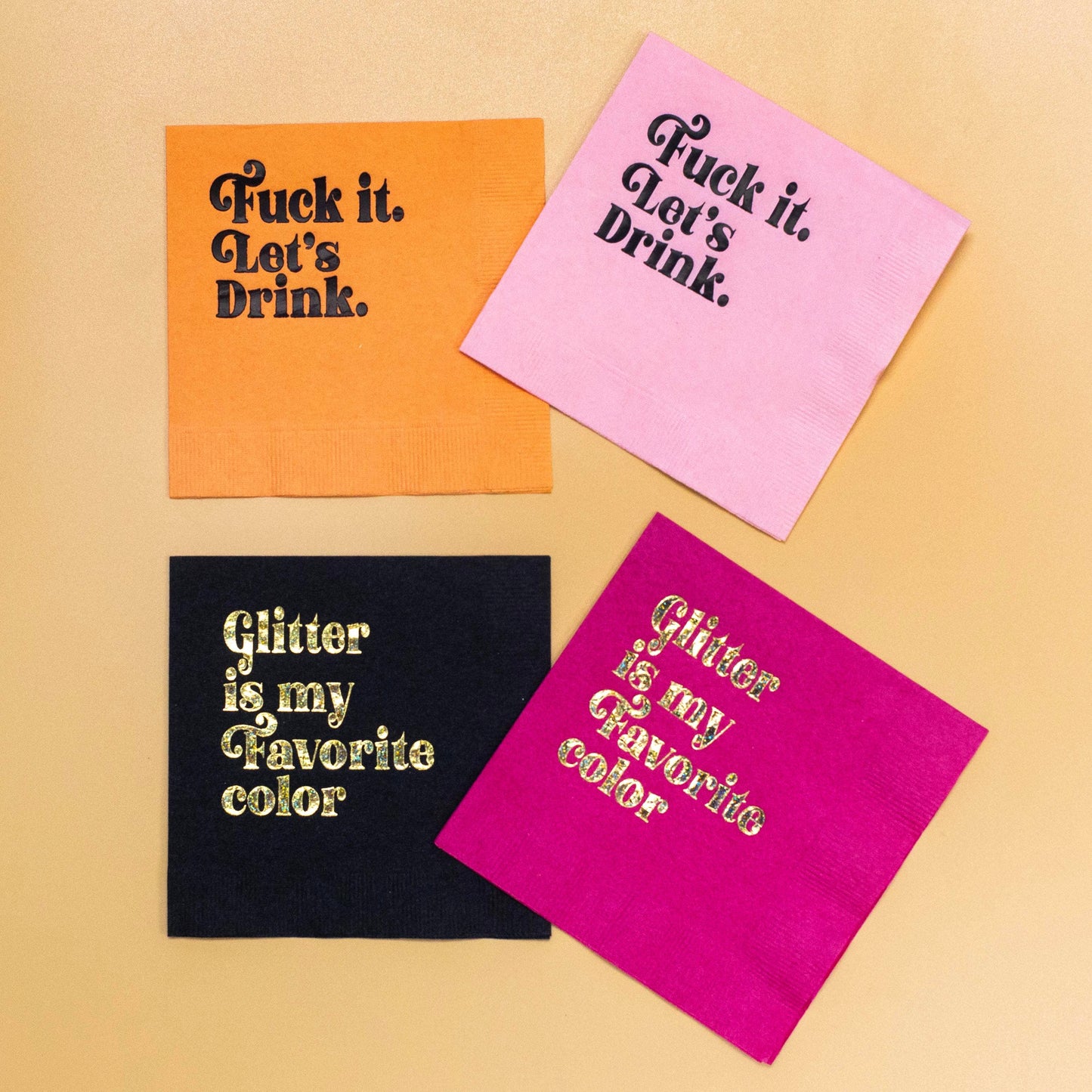 Fuck It Lets Drink Pink Funny Text Foil Cocktail Napkin