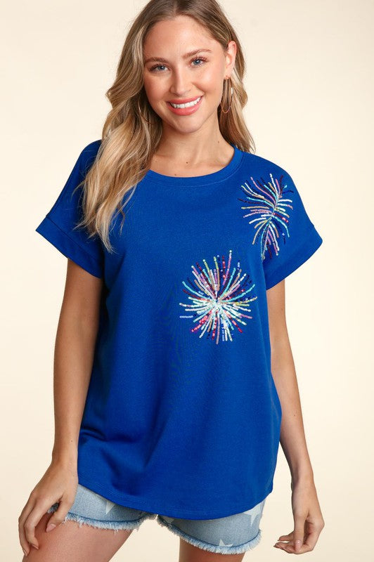 Sequin Fireworks Dolman Sleeve Top