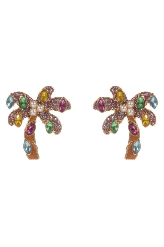 Rhinestone & Pearl Palm Tree Post Earring