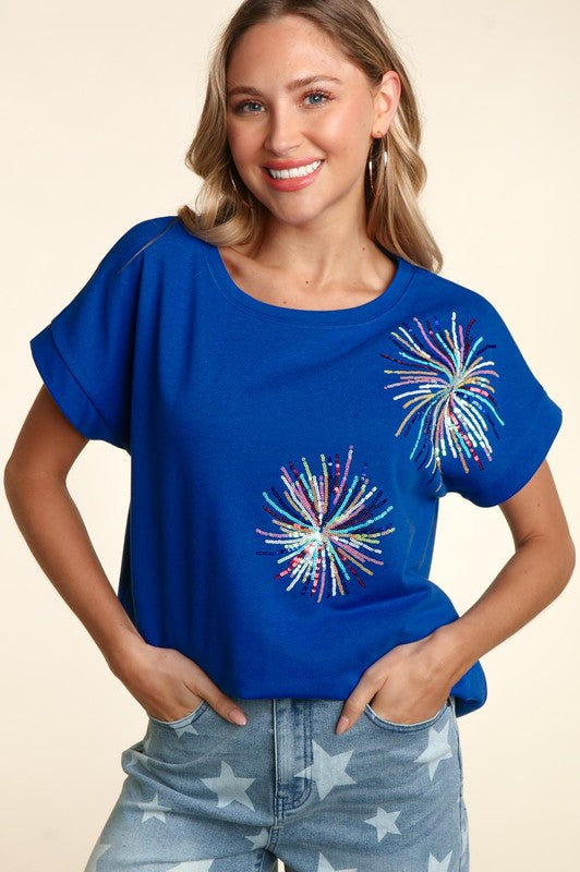 Sequin Fireworks Dolman Sleeve Top