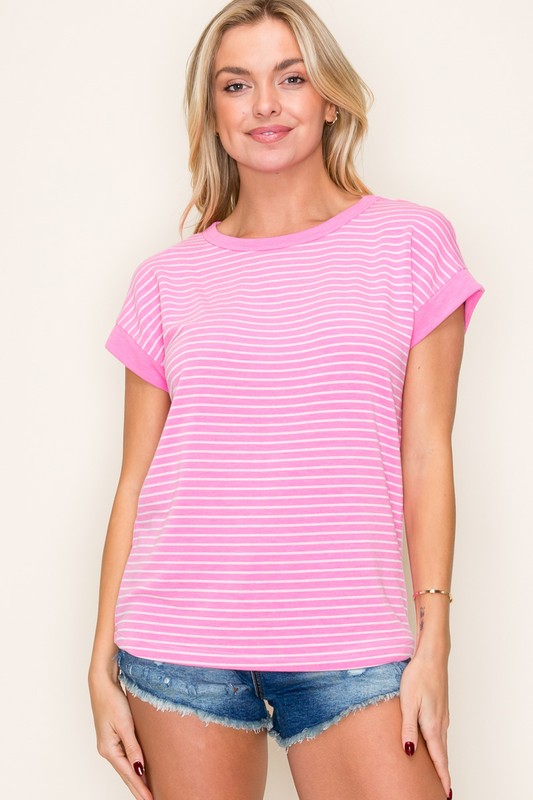 Striped Soft Terry Crew Neck Top