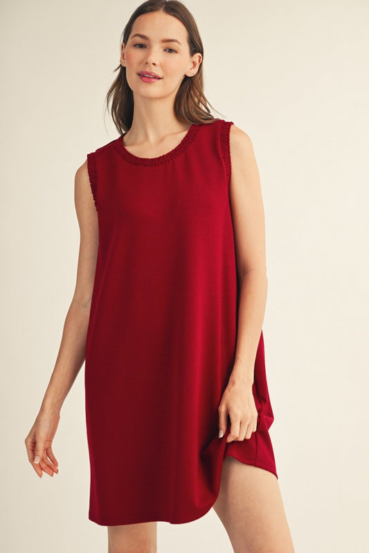 Solid Sleeveless Smocked Edge Shift Dress