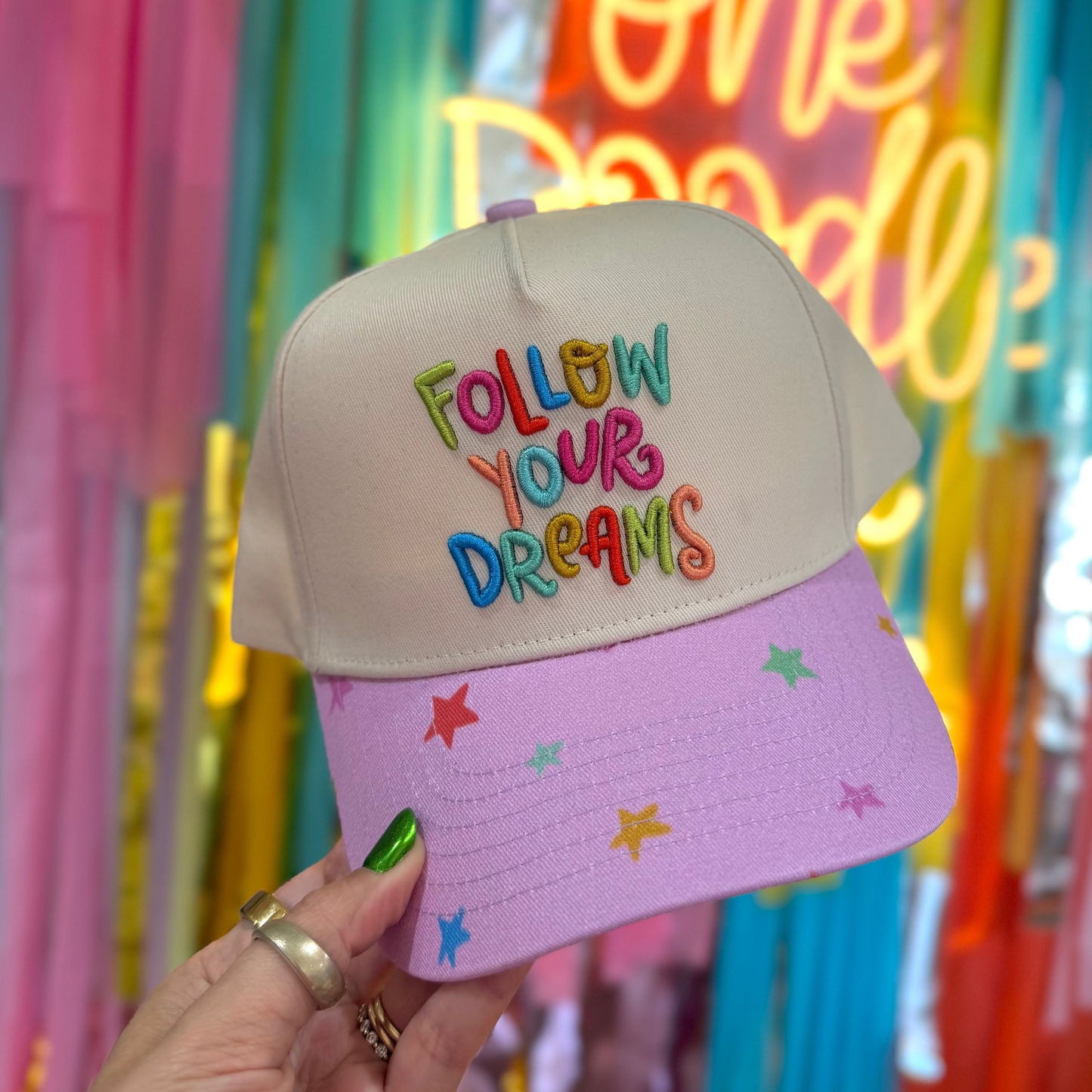 Follow Your Dreams Embroidered Hat With Decorative Bill
