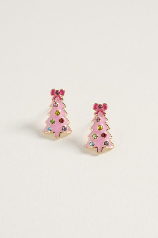 Rhinestone Ornament Tree Stud Earring