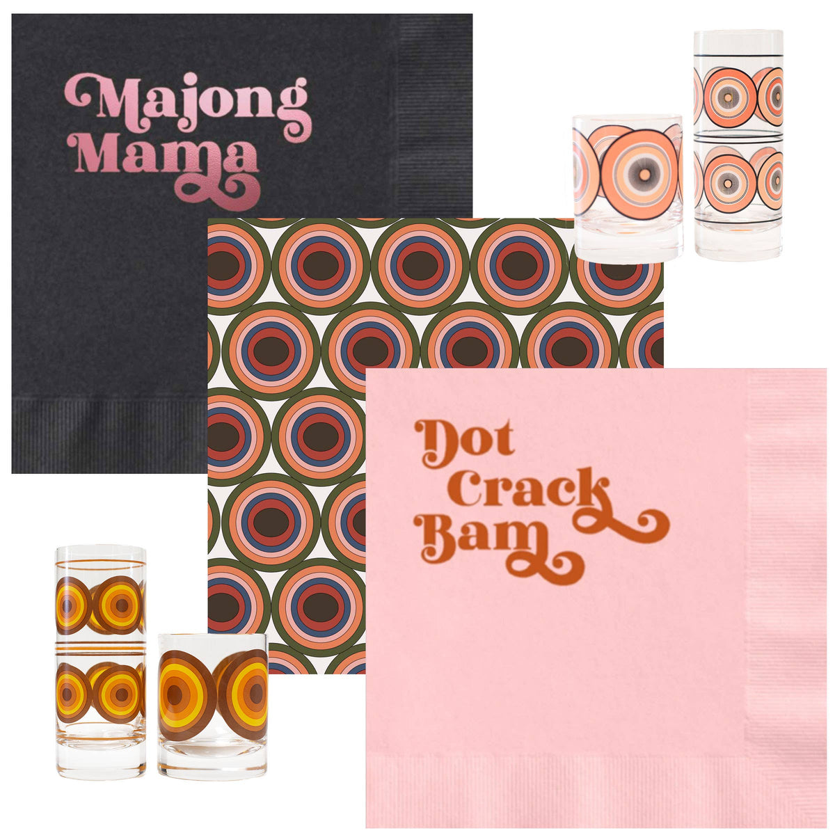 Dot Bam Crack Mahjong Pink and Orange Foil Cocktail Napkin
