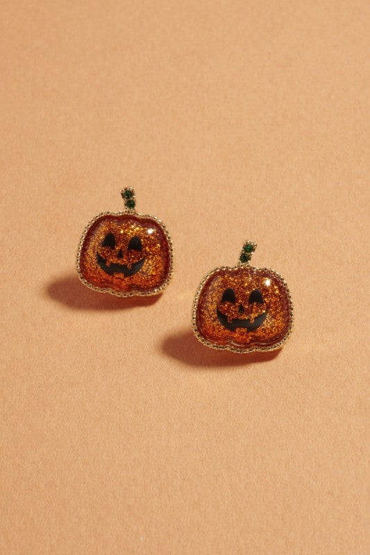 Glitter Pumpkin Dome Stud Earring