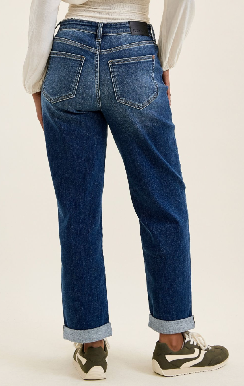 Billie Boyfriend Cuffed Denim-Dark Indigo