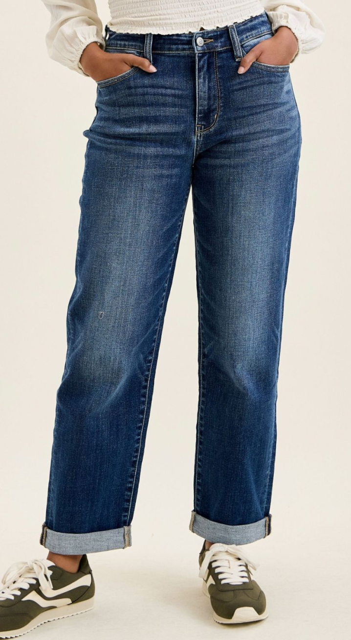 Billie Boyfriend Cuffed Denim-Dark Indigo