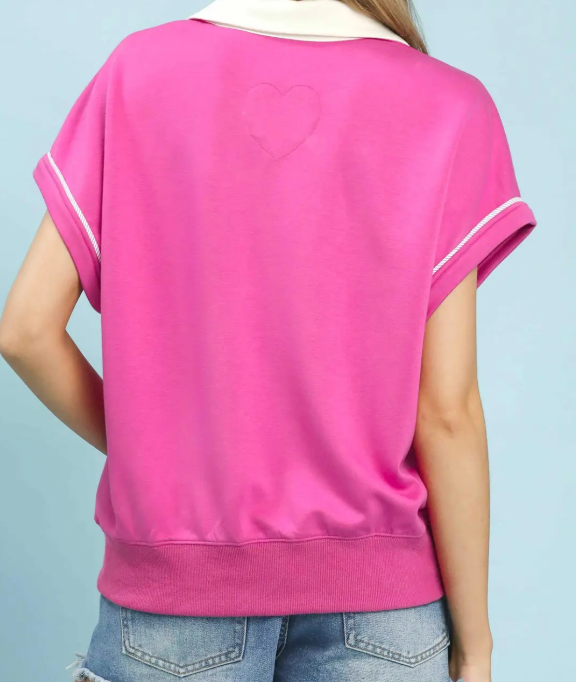 Collared Polo Top w/Contrast Piping