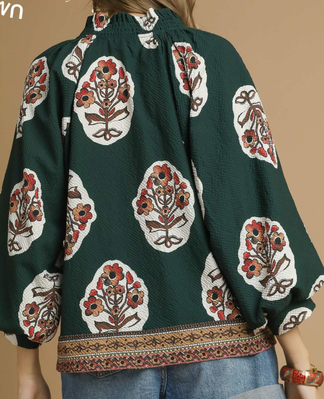 Large Spaced Floral 3/4 Sleeve Tunic Top