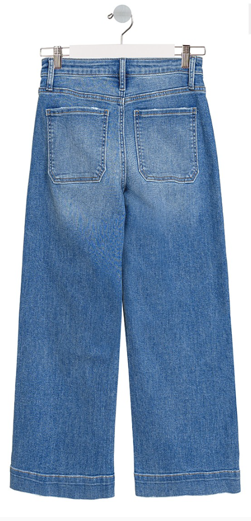 Crop Wide Leg Patch Pocket Denim-Medium Wash