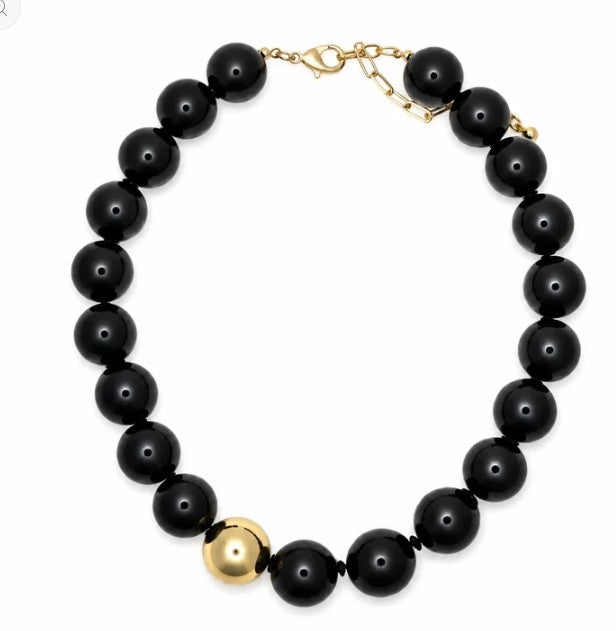 Round Resin Gold Ball Accent Beaded Necklace