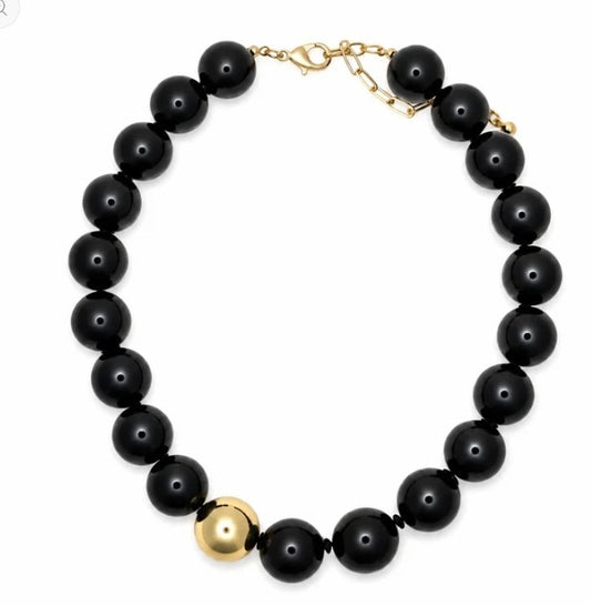 Round Resin Gold Ball Accent Beaded Necklace