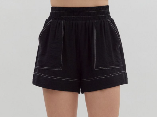 Solid Pull On Contrast Stitch Cargo Short
