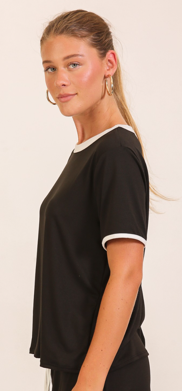 Solid Contrast Trim Knit Top