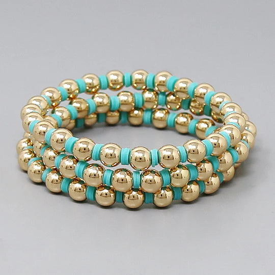 Metal Ball Beaded & Heishi Bracelet