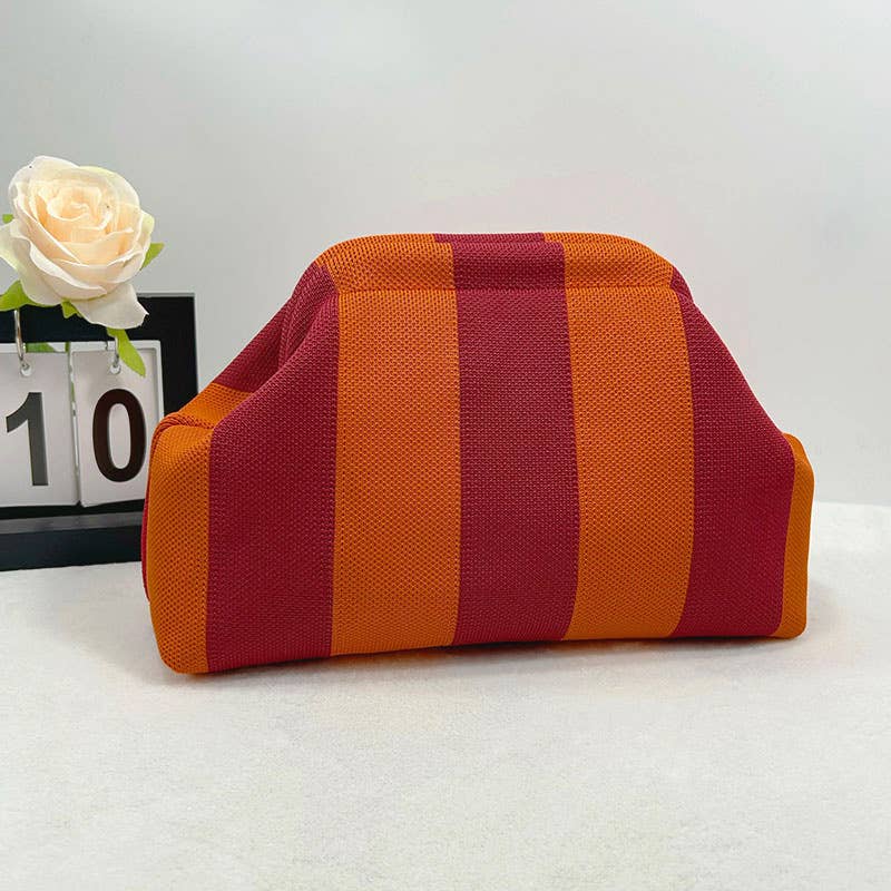 Color-block Striped Knit Cosmetic Bag with Personalization