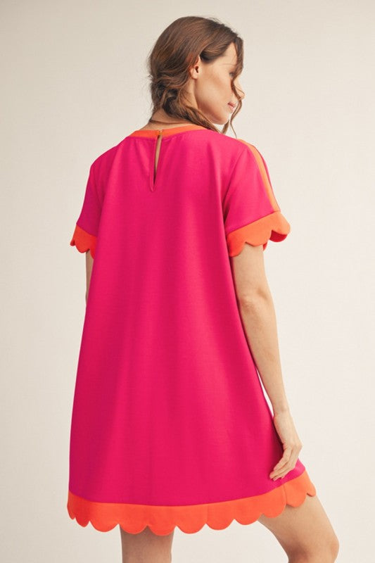 Solid Dress w/Scallop Arm & Hem