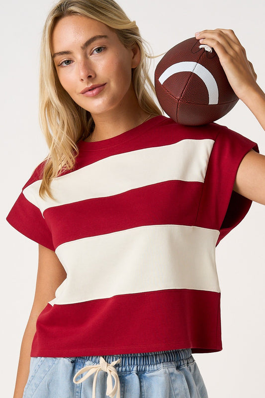 Color Block Stripe Slant Sleeve Top