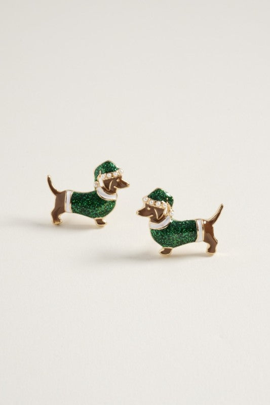Doxie w/ Sweater & Hat Earring-Green