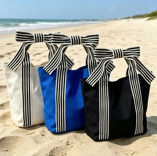 Canvas Tote Bag Beach Bow Handle with Personalization