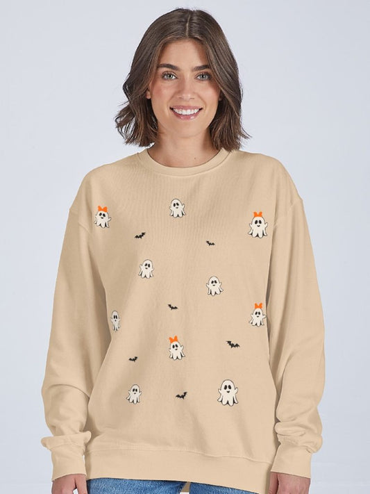 Simply Southern Ghost Crew Long Sleeve Pullover-Sand