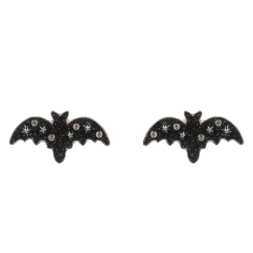 Glitter Bat Enamel Stud Earring - Black