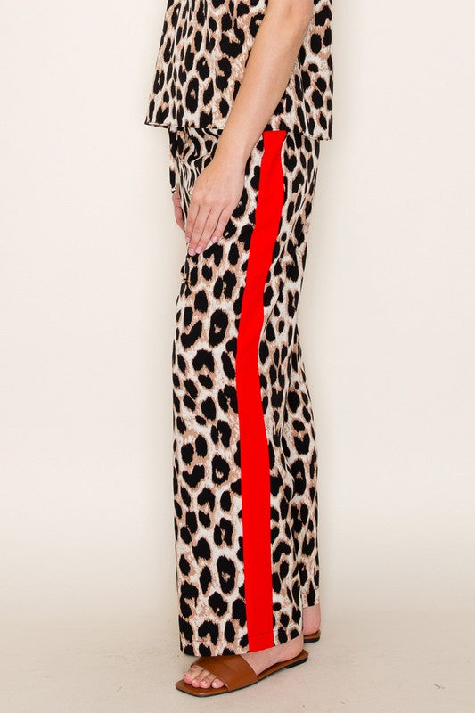 Leopard Wide Leg Racing Stripe Pant