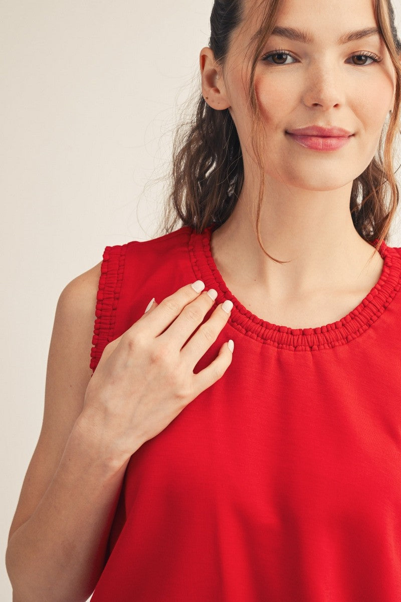 Solid Sleeveless Smocked Edge Top