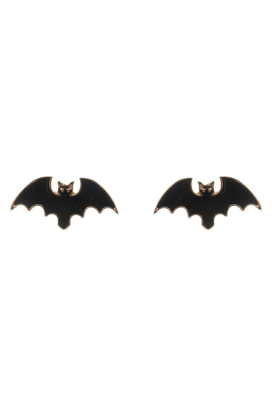 Enamel Bat Stud Earring-Black