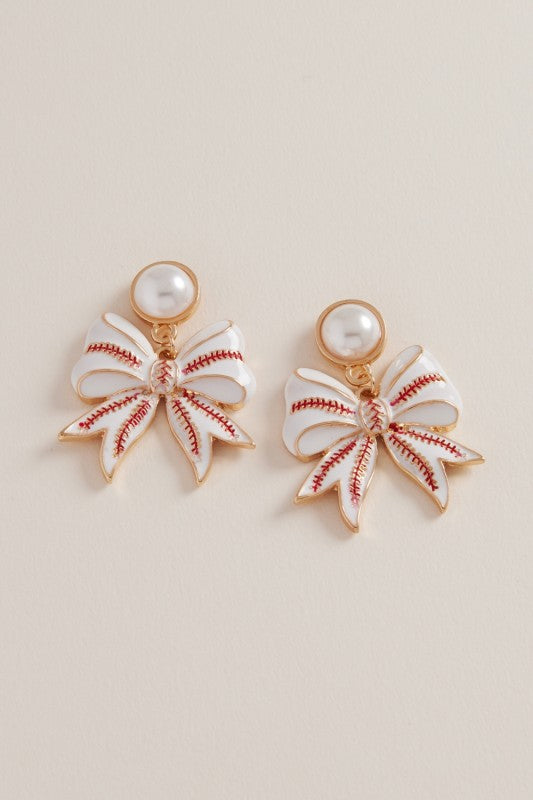 Pearl Enamel Sport Bow Drop Earring