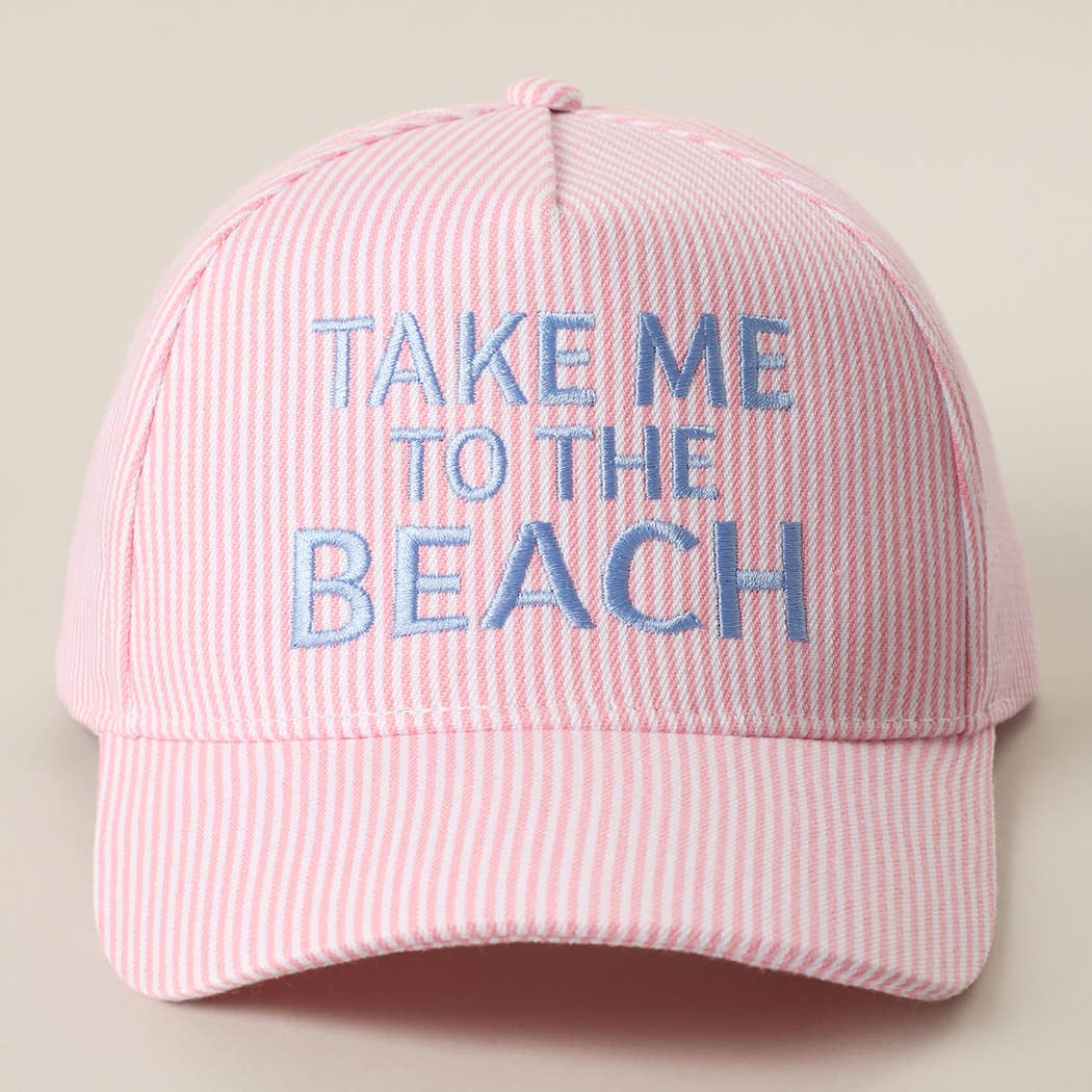 TAKE ME TO THE BEACH Embroidered Seersucker Trucker Hat