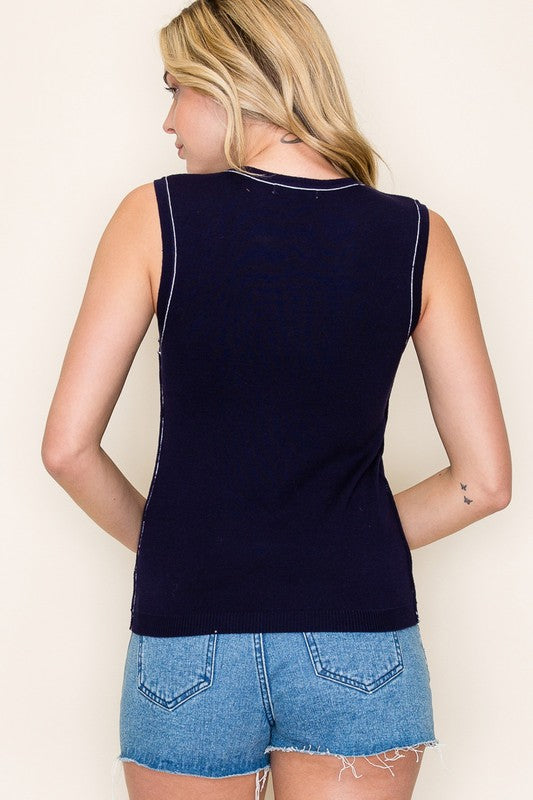 Contrast Stitch Outline Sweater Tank Top