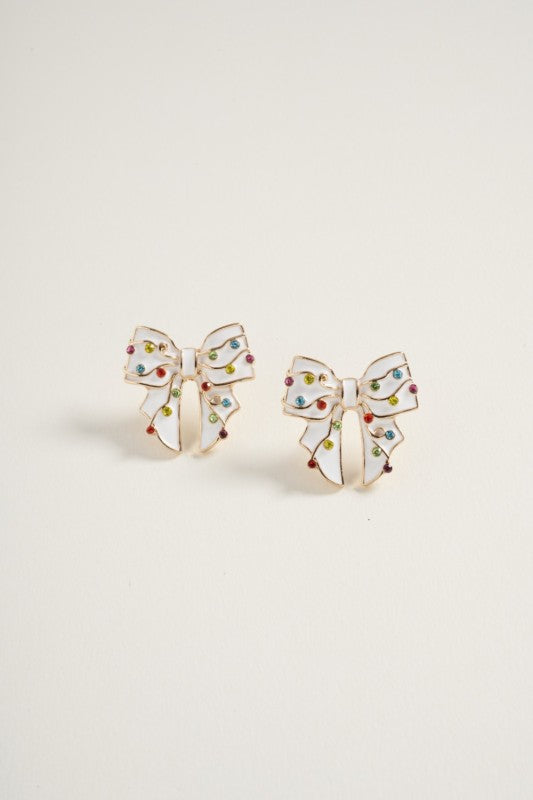 Holiday Rhinestone Lights Bow Stud Earring