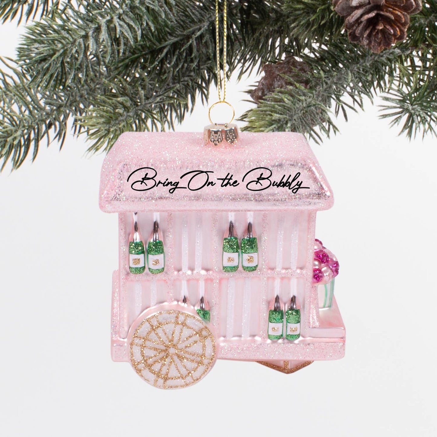 Bubbly Cart Glass Ornament