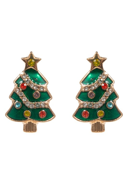 Enamel Christmas Tree Stud Earring-Green