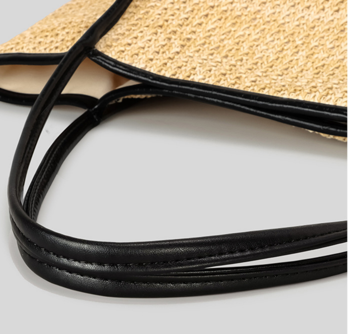 Large Straw Tote Bag Snap Woven Beach Shoulder Bag