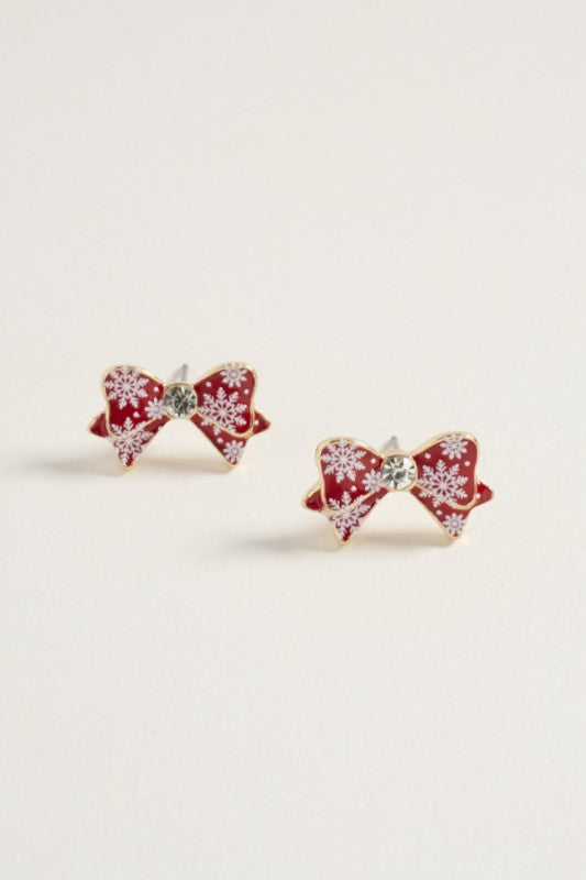 Holiday Bowtie Rhinestone Stud Earring