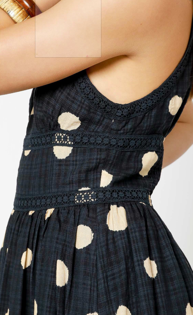 Polka Dot Sleeveless Square Neck Tiered Midi Dress-Black
